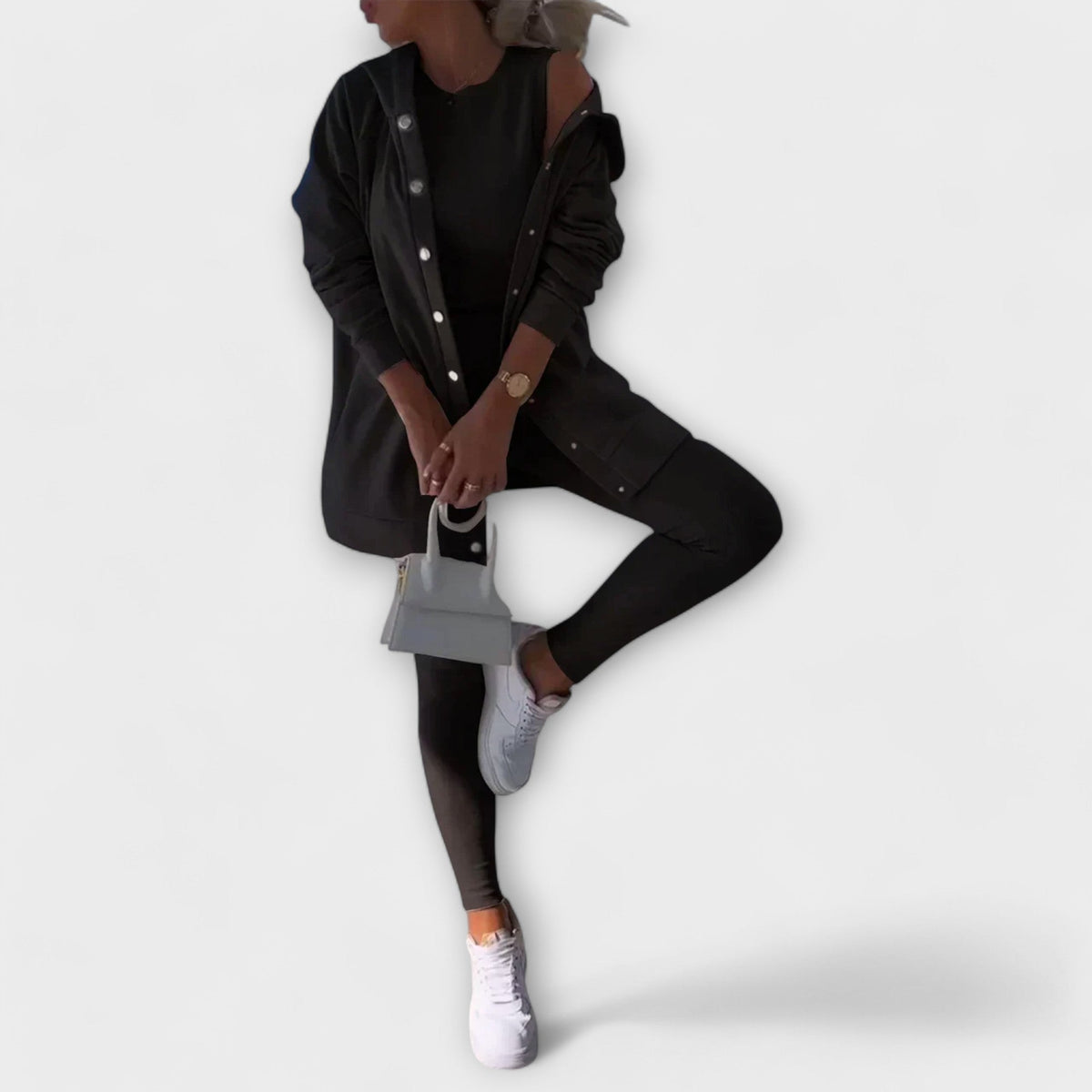 Three-piece set with a cardigan