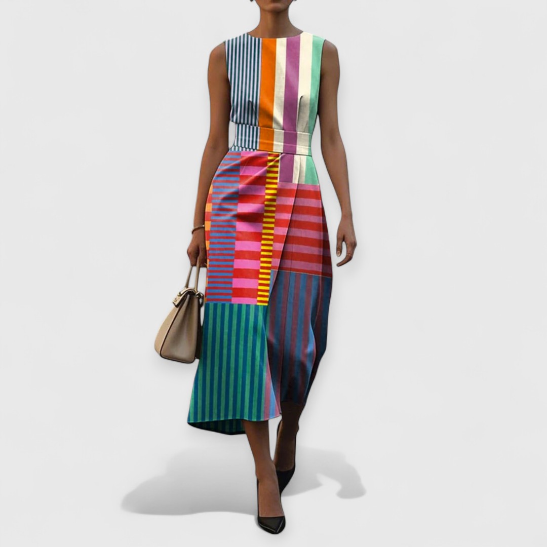 Tiffany - Sleeveless, multi-colored striped dress