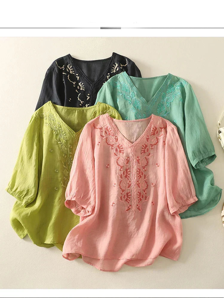 Eloria cotton blouse with V-neck