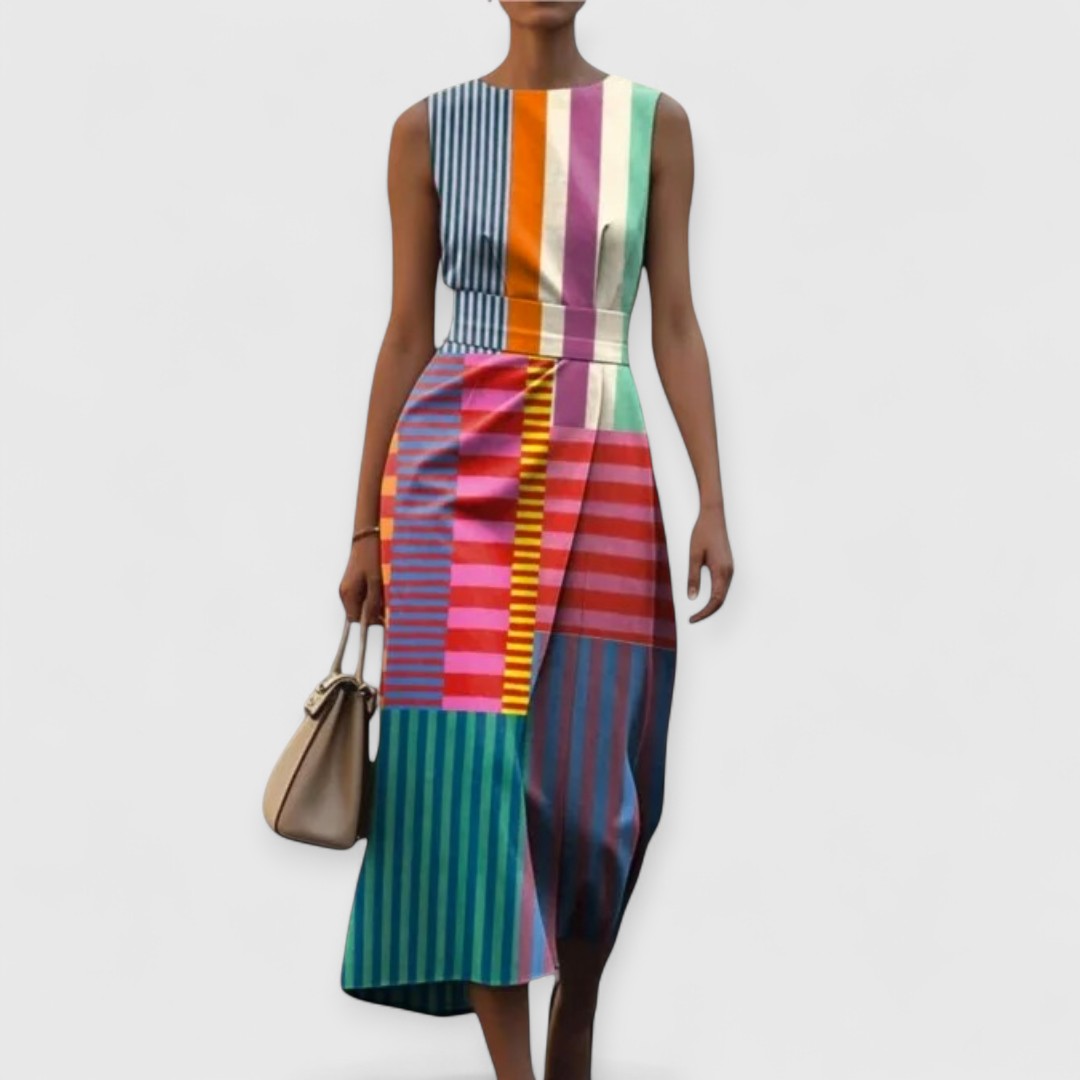 Tiffany - Sleeveless, multi-colored striped dress