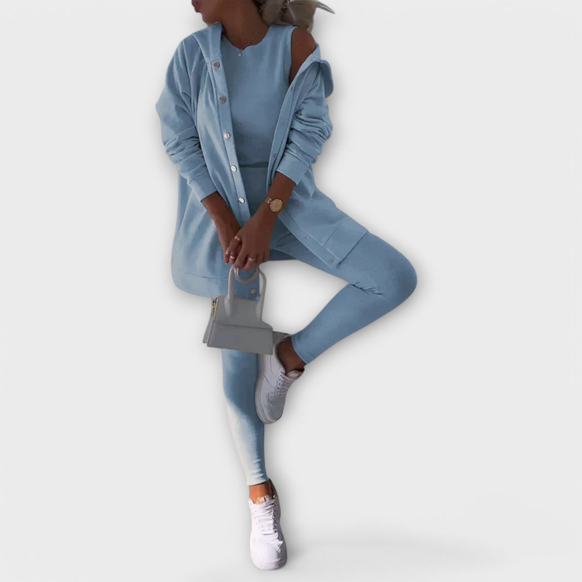 Three-piece set with a cardigan