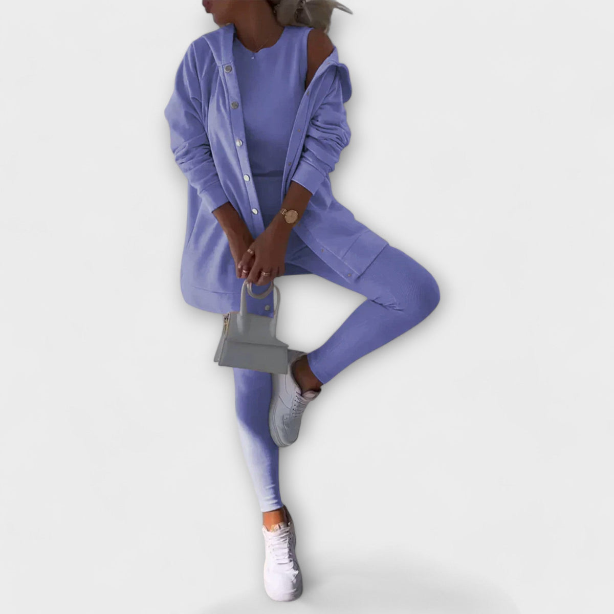 Three-piece set with a cardigan