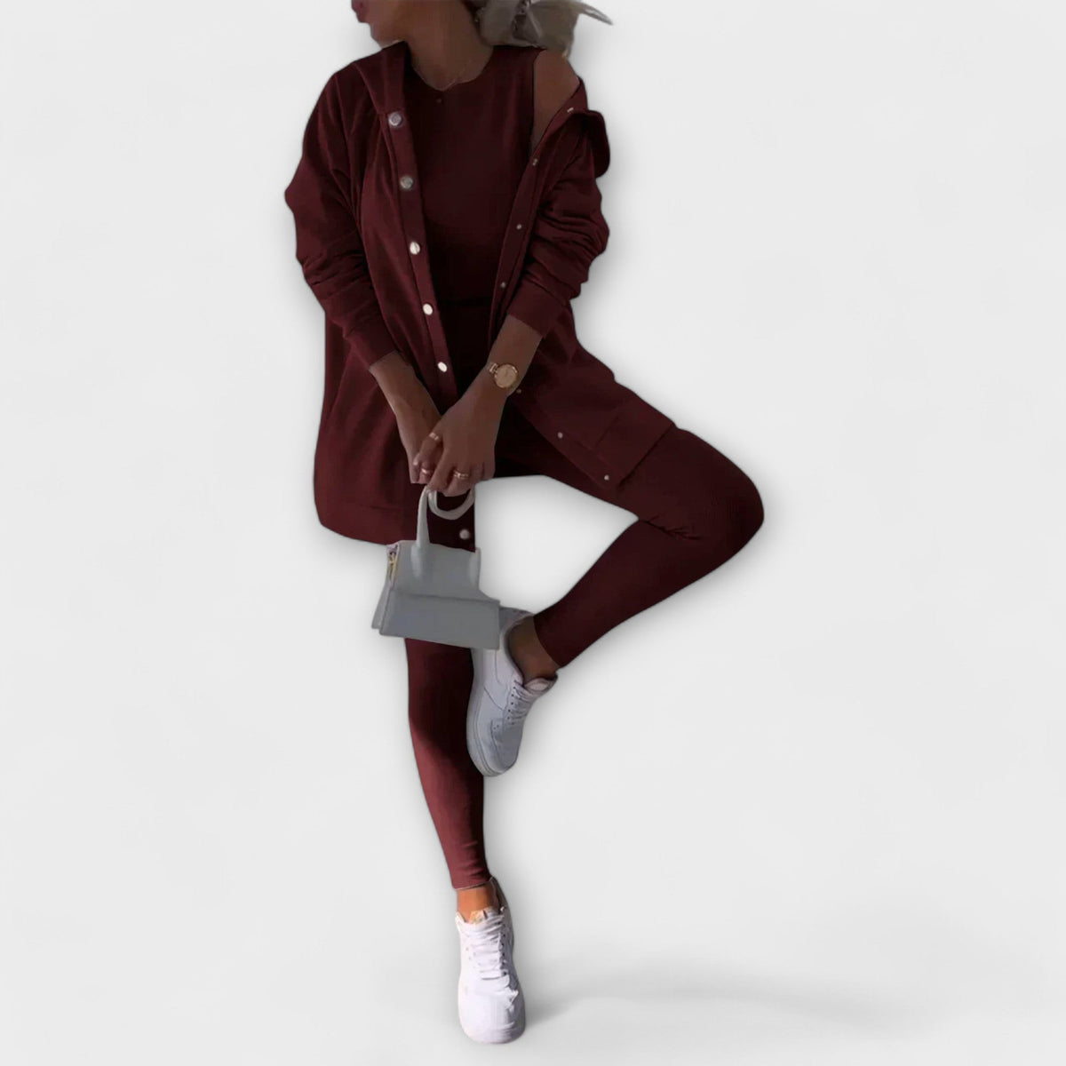 Three-piece set with a cardigan