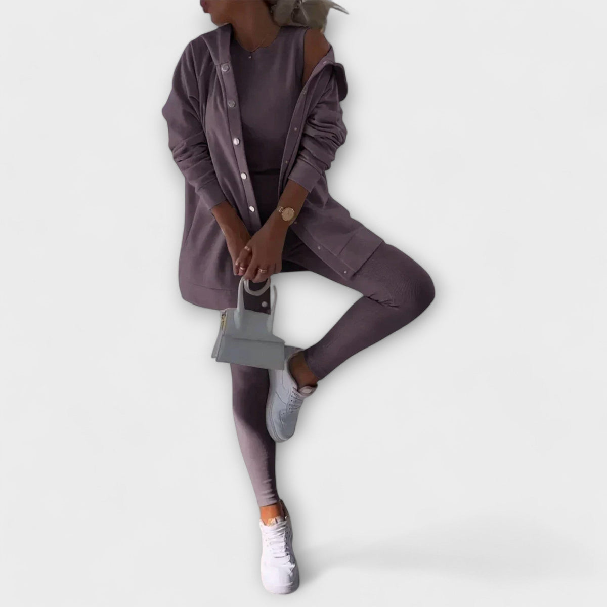 Three-piece set with a cardigan