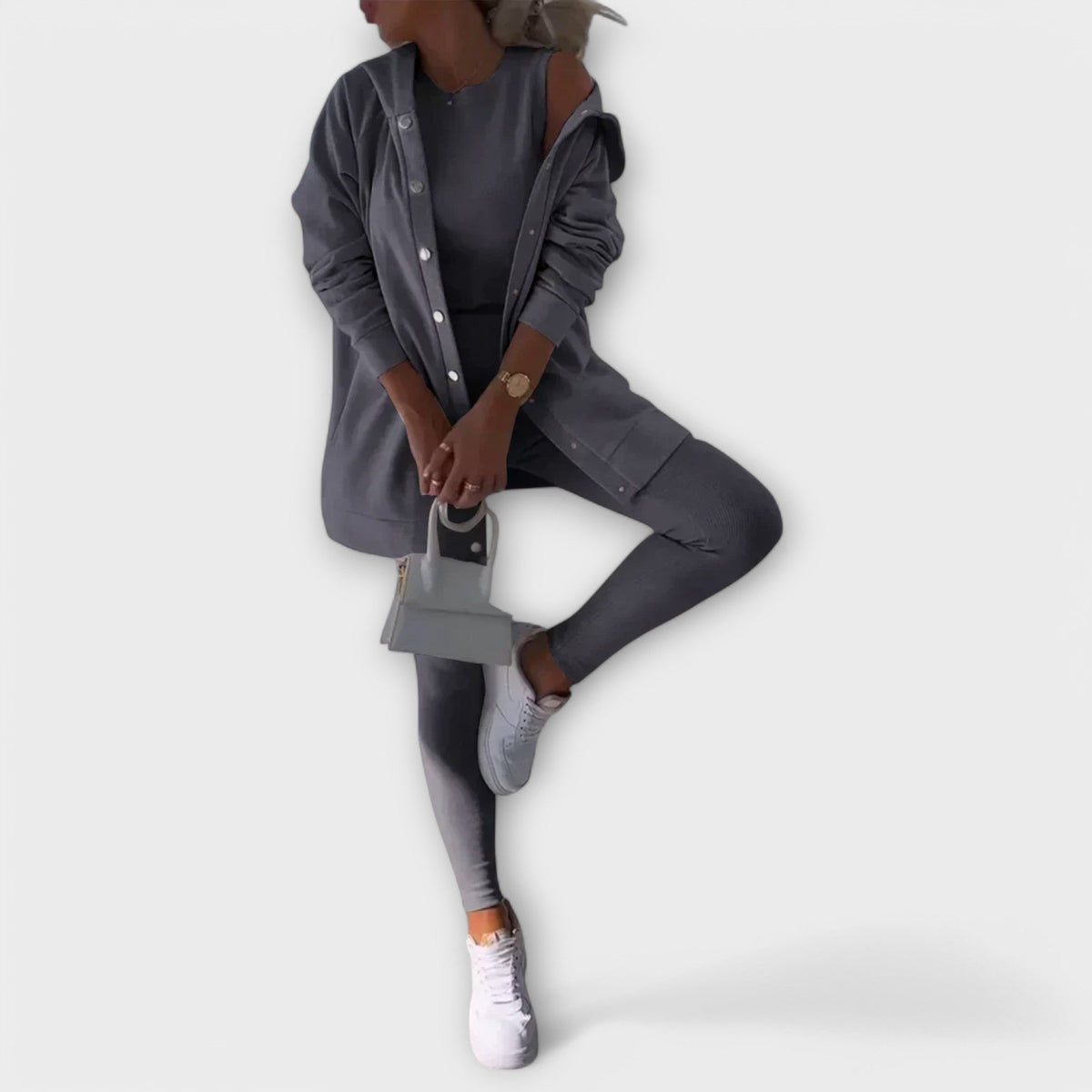 Three-piece set with a cardigan