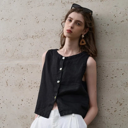 Asymmetrical linen crop top