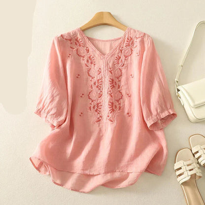 Eloria cotton blouse with V-neck