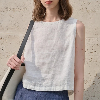 Asymmetrical linen crop top