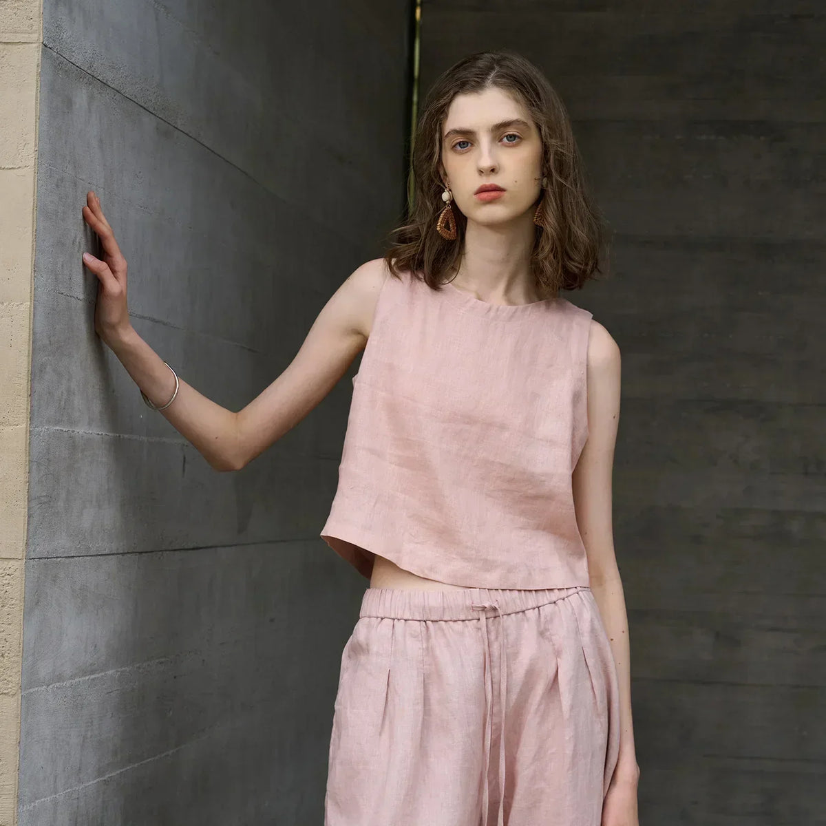 Asymmetrical linen crop top