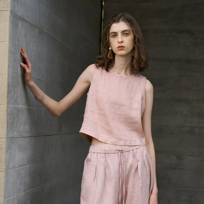 Asymmetrical linen crop top