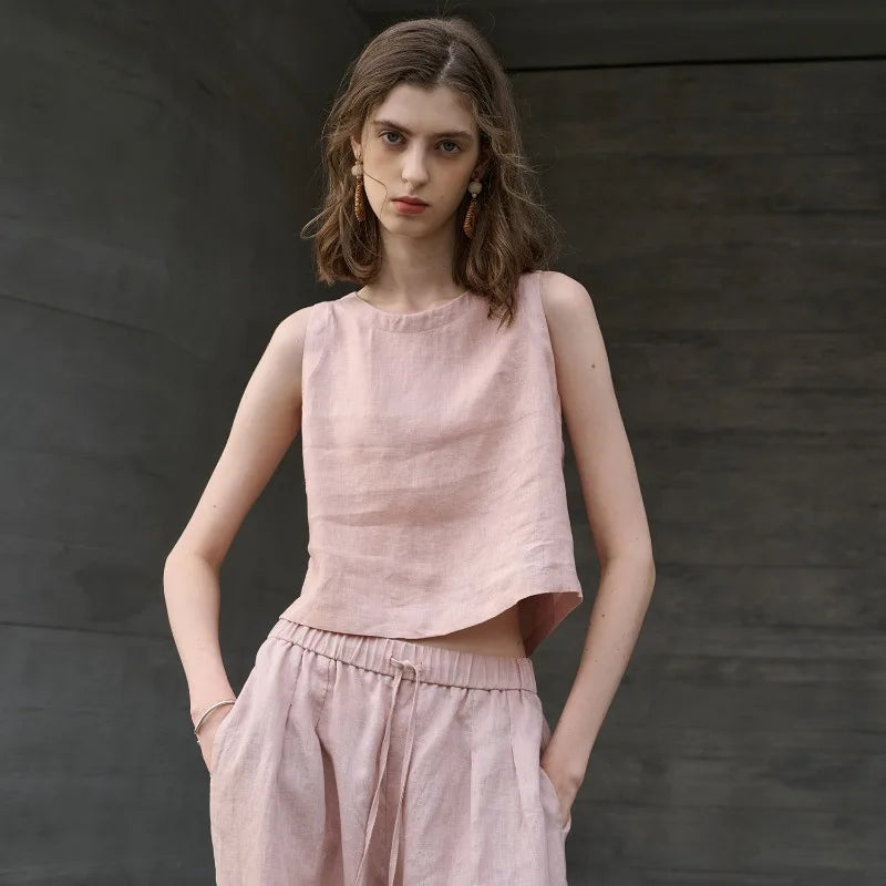 Asymmetrical linen crop top