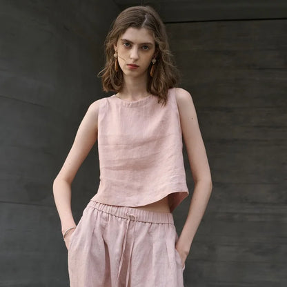 Asymmetrical linen crop top