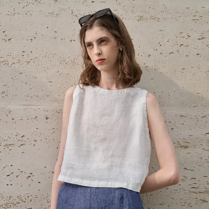 Asymmetrical linen crop top