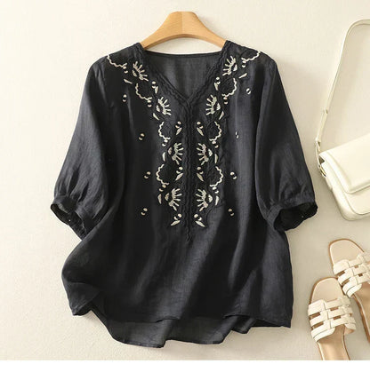 Eloria cotton blouse with V-neck