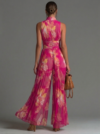 Leabella | Fuchsie Plisovaný Jumpsuit s Květinovým Vzorem