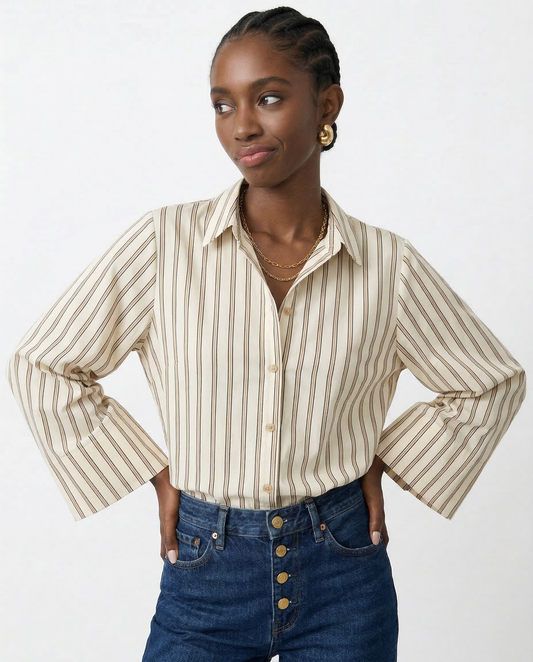 European-style striped button-down shirt