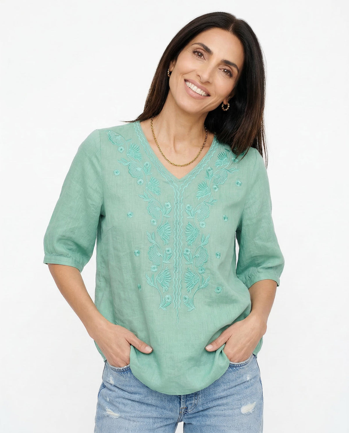 Eloria cotton blouse with V-neck