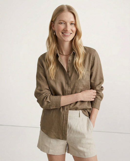 Linen shirt with open collar