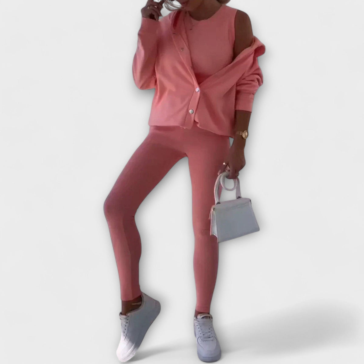 Three-piece set with a cardigan