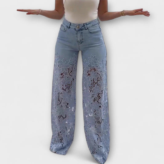 Virelle – See-through wide-leg floral jeans
